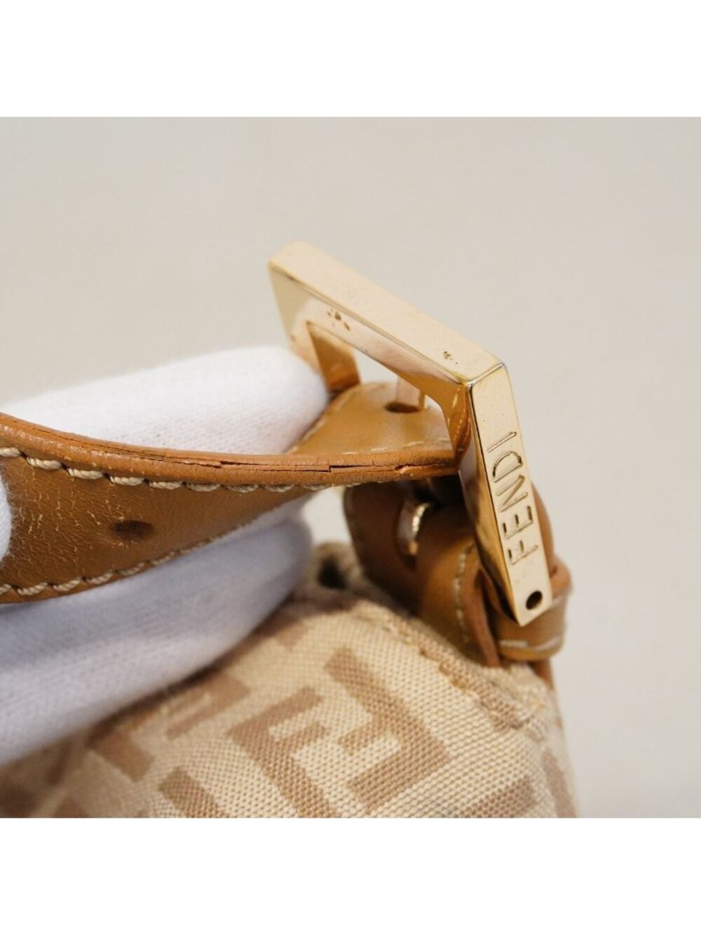 Fendi Handbag Zucchino Nylon Canvas Beige Gold - Picture 6 of 10